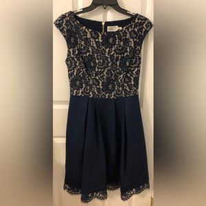 Eliza J cocktail dress, size 6, navy blue and cream